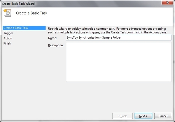 SyncToy: proste rozwiązanie Microsoft do tworzenia kopii zapasowych i synchronizacji [Windows] Harmonogram zadań Utwórz podstawową nazwę zadania