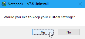 Zachowaj okno dialogowe ustawień niestandardowych podczas odinstalowywania Notepad ++