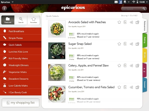 Epicurious: darmowa aplikacja na tablety z przepisami i listą zakupów [iOS, WebOS, Android + Więcej]