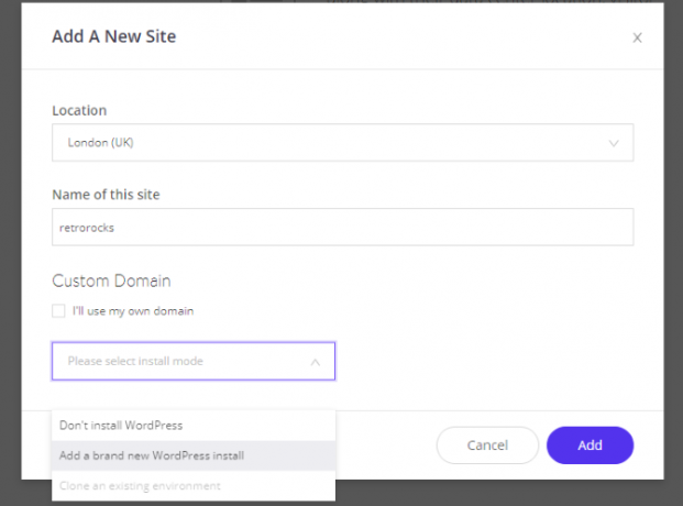 Utwórz nową witrynę WordPress Kinsta