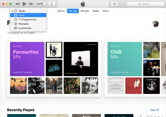 iTunes pokazuje muzykę, telewizję i podcasty w Apple Music