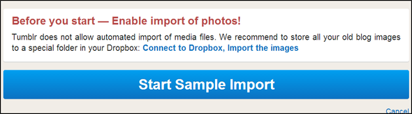 Twój przewodnik w ostatniej chwili na temat eksportowania Twojego postowego bloga, zanim zostanie zamknięty na zawsze Komunikat Import2 Dropbox i duży niebieski przycisk Start