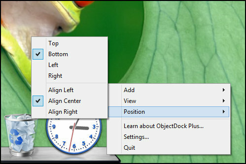 ObjectDock: Szybko dostosuj pulpit i zwiększ jego funkcjonalność [Windows] ObjectDock Pozycja prawym przyciskiem myszy