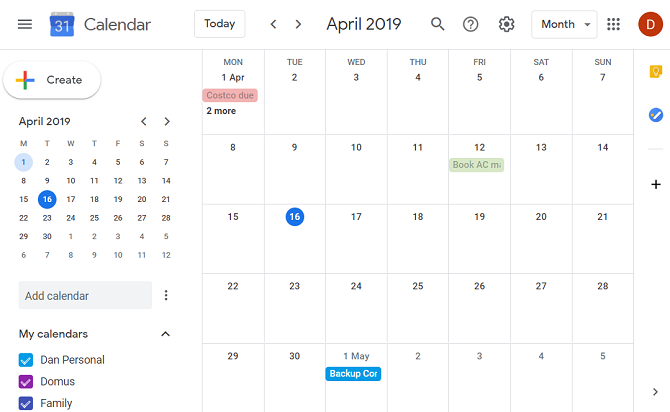 aplikacja internetowa kalendarza Google