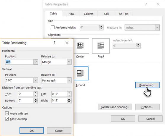 Tabela pozycji programu Microsoft Word