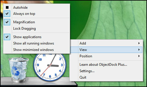 ObjectDock: Szybko dostosuj pulpit i zwiększ jego funkcjonalność [Windows] ObjectDock Kliknij prawym przyciskiem myszy Widok