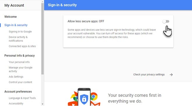 Co zrobić, gdy Google uniemożliwia dostęp do logowania do aplikacji innych firm Google Apps Security