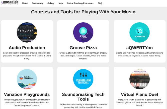 MusEDLab NYU uczy, jak stworzyć piosenkę za darmo online za pomocą mini-strony Play With Your Music, która wykorzystuje muzykę Petera Gabriela 