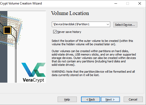 Kreator tworzenia woluminów VeraCrypt