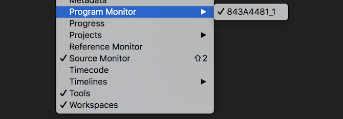 Pozycje menu monitora programu Premiere Pro