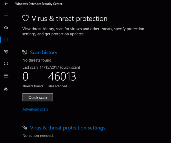 Windows Defender Security Center Ochrona przed wirusami i zagrożeniami