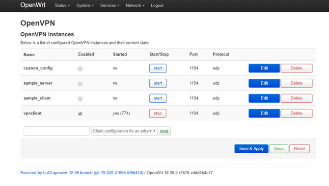 OpenWRT LuCI Dashboard Menu OpenVPN