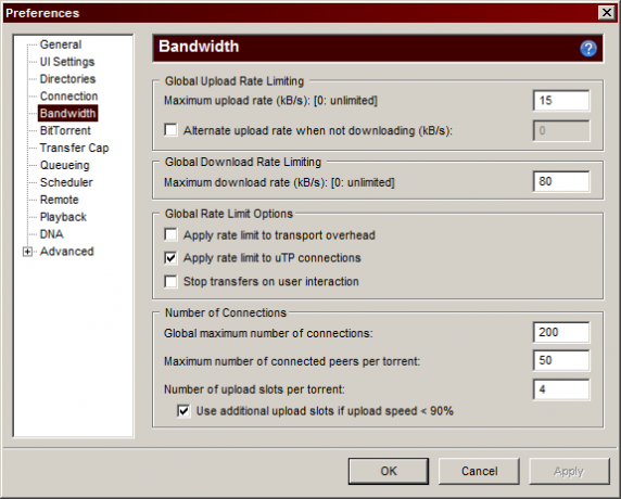 Ustawienia preferencji utorrent