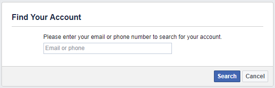 Znajdź swoje konto na Facebooku za pomocą adresu e-mail lub numeru telefonu.