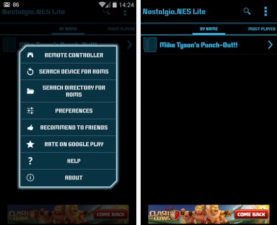 Menu emulatora systemu Android NES