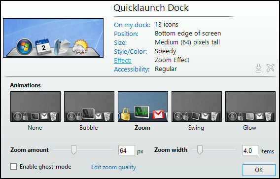 ObjectDock: Szybko dostosuj pulpit i zwiększ jego funkcjonalność [Windows] ObjectDock Settings Home Effect
