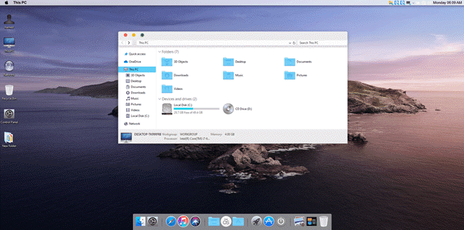 Windows 7 motyw macOS Catalina SkinPack