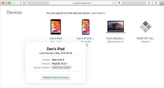 Witryna Apple ID z numerem seryjnym iPada