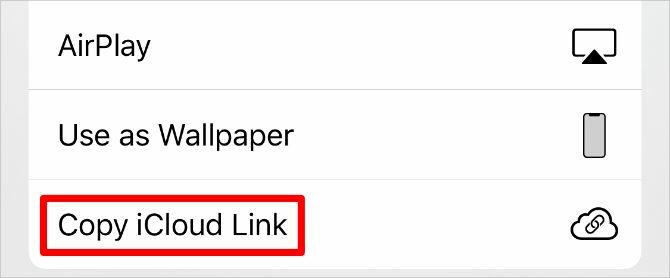 Skopiuj przycisk iCloud Link w arkuszu udostępniania iPhone'a