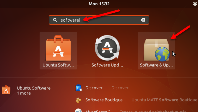 Otwórz oprogramowanie i aktualizacje w Ubuntu 17.10