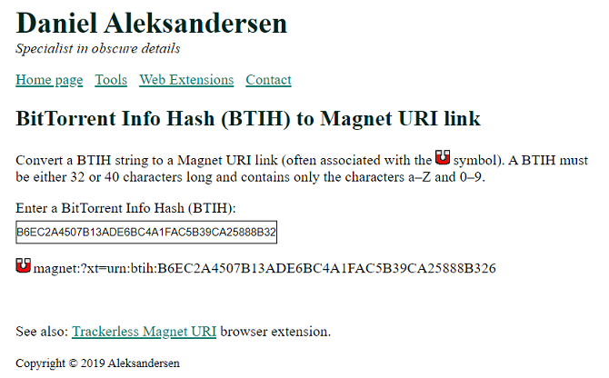 Daniel Aleksandersen hash to magnes