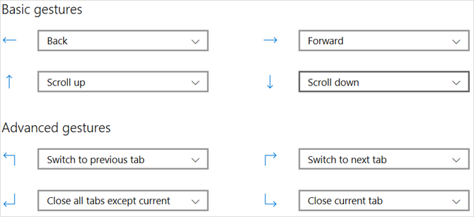 ustawienia gestów myszy Microsoft Edge