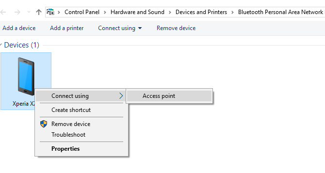 Połącz się z punktem dostępu do modemu Android przez Bluetooth w Windows 10