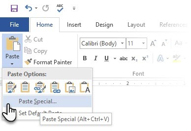 Wklej specjalnie specjalne słowo Microsoft Word