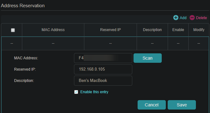 Rezerwacja adresu TP-Link