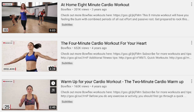 Bowflex oferuje bezpłatne filmy z YouTube o treningu cardio