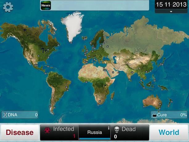 Wybierz chorobę i zmieść ludzkość w Plague Inc. mapa pandemiczna