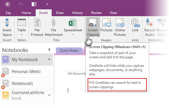 Przycinanie ekranu programu OneNote