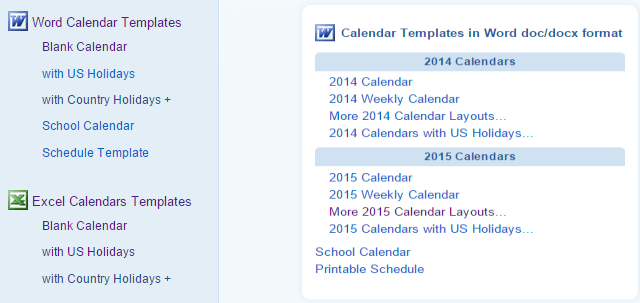 Szablony WinCalendar