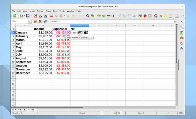 LibreOffice Calc Screenshot aplikacji Linux Budge Apps
