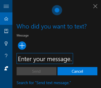 Wiadomość tekstowa Cortana