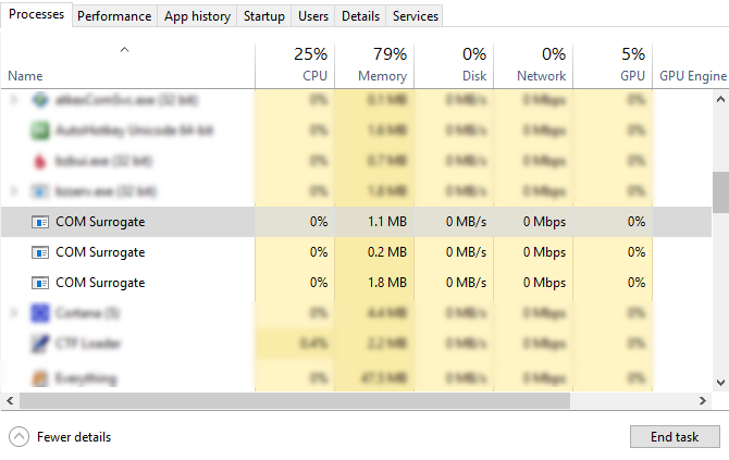 Proces zastępowania COM w Menedżerze zadań Windows