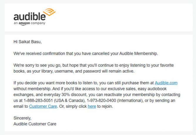 Audible Mail Cancellation