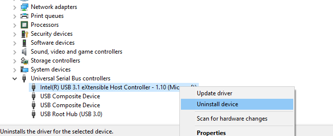 Odinstaluj kontroler hosta USB