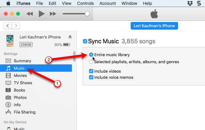 iTunes synchronizuje bibliotekę muzyczną