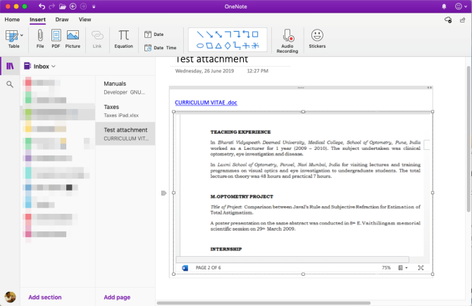 załącz plik Word w OneNote