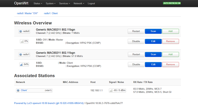 OpenWRT LuCI Dashboard Wireless Menu