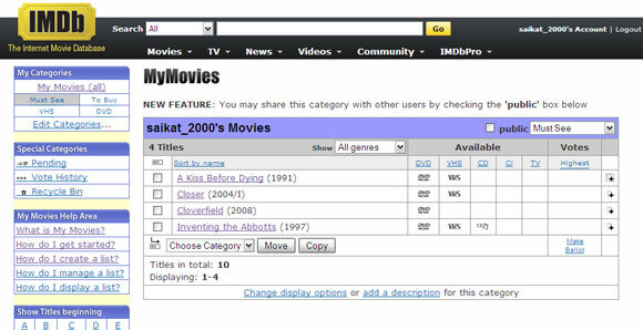 osobista lista filmów