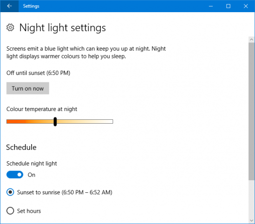 światło nocne systemu Windows 10