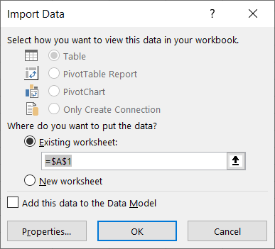 Okno dialogowe Import danych Kreatora importu tekstu