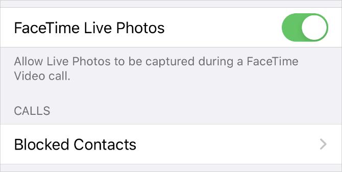 FaceTime Live Photos przełącza się w ustawieniach iPhone'a