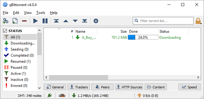 Jest to zrzut ekranu jednego z najlepszych programów Windows do pobierania torrentów. Nazywa się qBittorrent