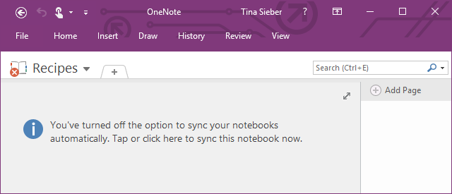 Synchronizacja OneNote wyłączona