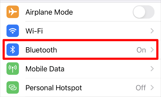 Opcja Bluetooth w ustawieniach iPhone'a
