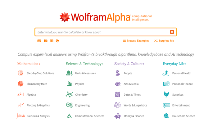 Zrzut ekranu Wolfram Alpha