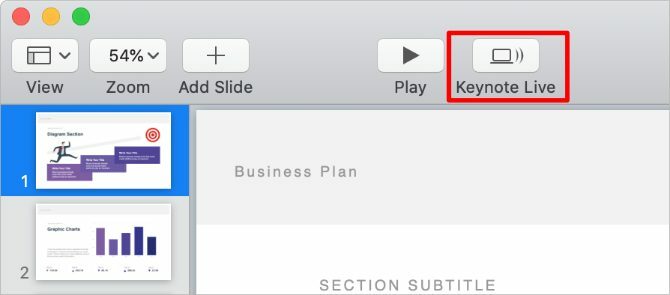 Keynote Live button